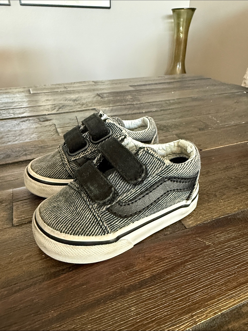 Vans Kids Gray and Black Velcro Stripe Sneakers